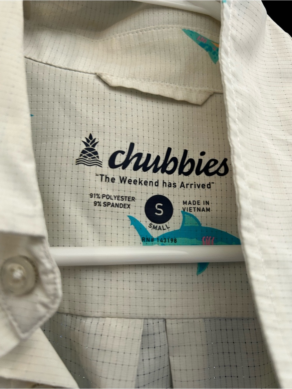 chubbies White Short-Sleeve Button-Up with Turquoise Shark Print - Picture 3 of 3